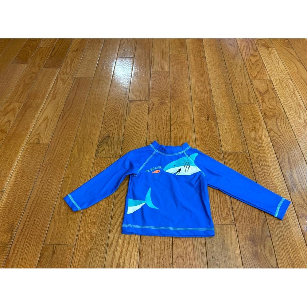 Little Me Boys Blue Shark Sea You Later Long Sleeve Rash Guard Swim Shirt 18M